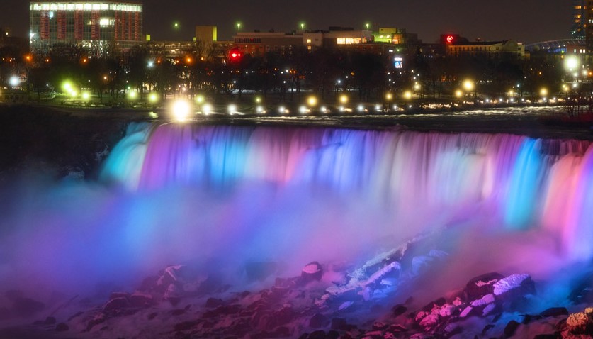 Frozen Niagara Falls Canada At Night