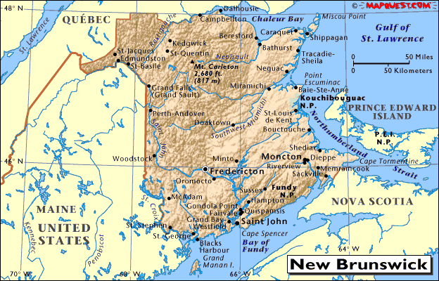 Map of New Brunswick, Canada