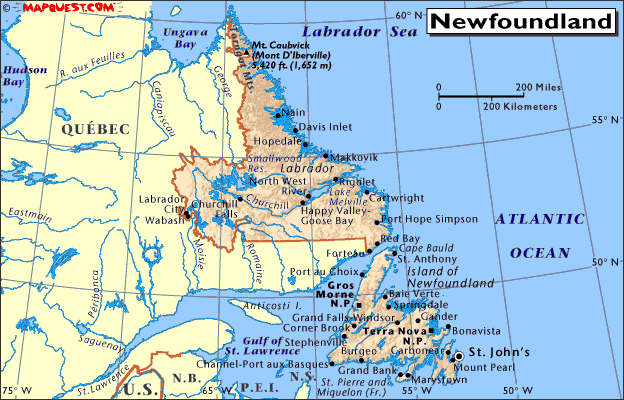 Map of Newfoundland and Labrador