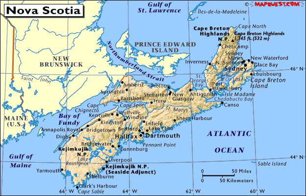 Map of Nova Scotia, Canada