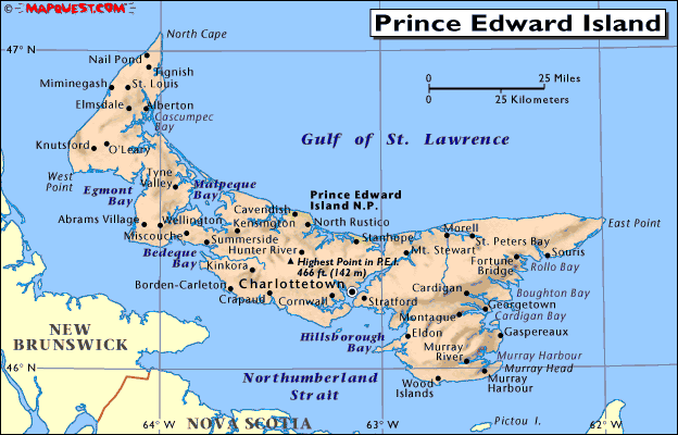 Map of Prince Edward Island, Canada