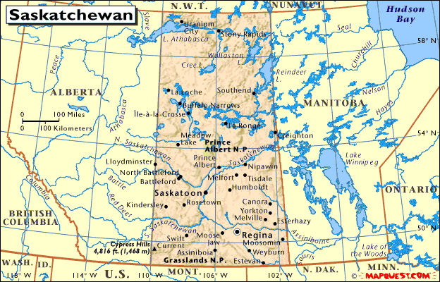 Map of Saskatchewan, Canada