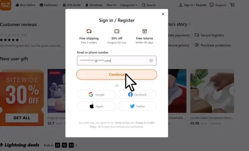 How to sign up on Temu?